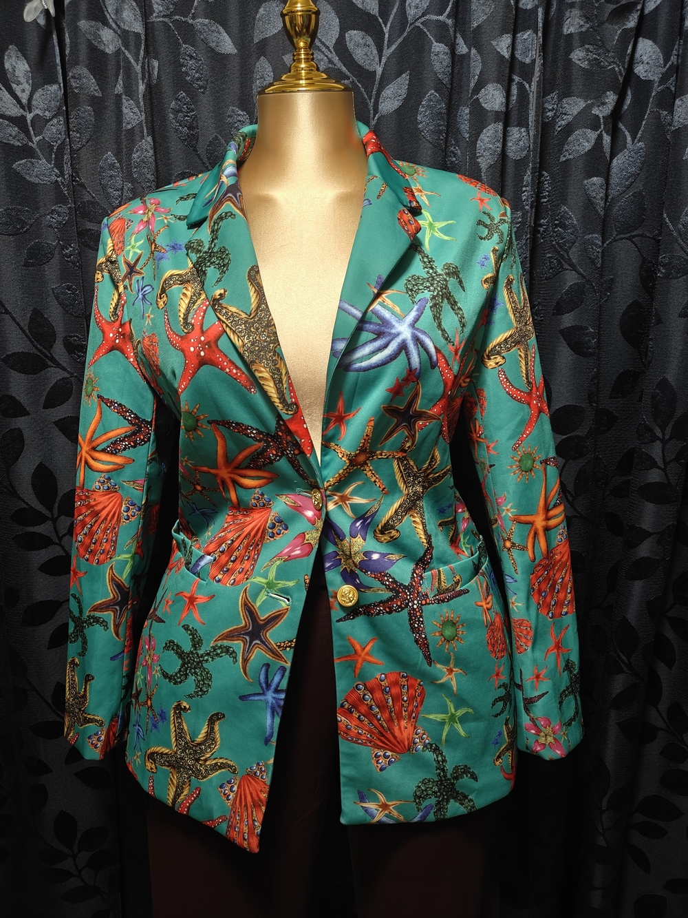 Teal Sea Life Print Blazer Jacket
